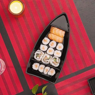 Kit 36 Barcas para Sushi Comida Japonesa Oriental Restaurante Bar Coza Plástico 27,5x13cm Pretos