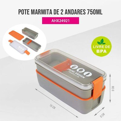 Pote Marmita De 2 Andares 750ml - Vibe Cinza - Cinza