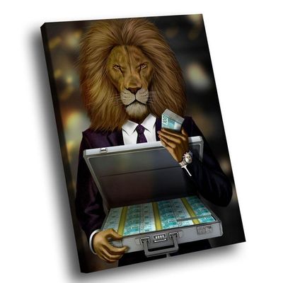 Quadro Decorativo Lion Money Médio 84x54