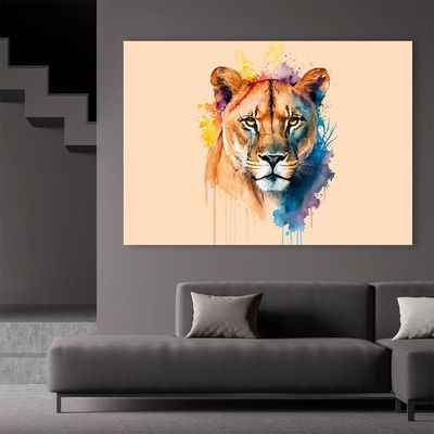 Quadro Decorativo Leoa Colorida Grande 118x78