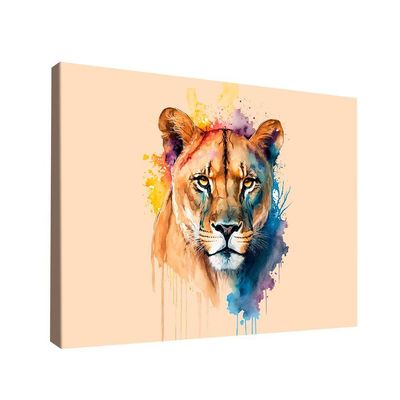 Quadro Decorativo Leoa Colorida Grande 118x78