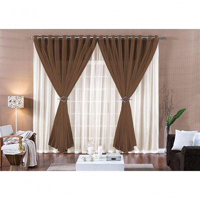 Cortina Paula 4,00M X 2,80M Tabaco Tecido Voal Leve Clean Para Sala Ou Quarto