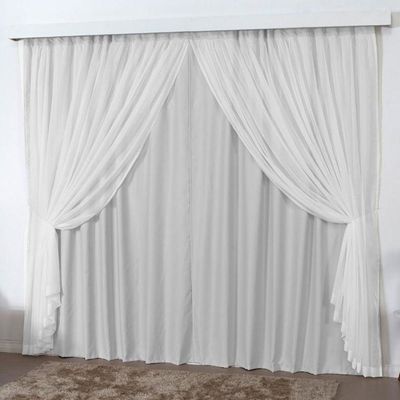 Cortina 3 Mts Sala Quarto Escritório Blackout Voal Trilho Suisso - Cinza Claro