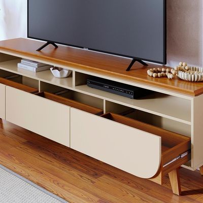 Rack Bancada Selene Cinamomo/off White Para Tv Até 75” - Madetec