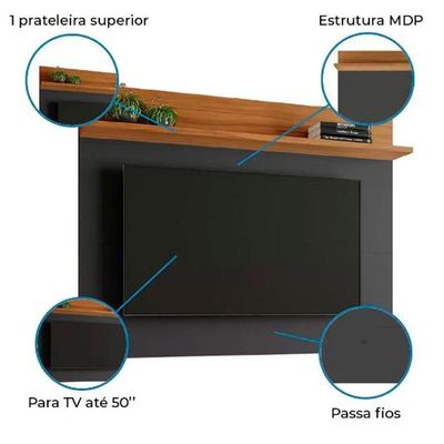 Painel 135cm Para Tv Até 50 Polegadas Nt1185 Notável Preto Tx- Freijó Trend