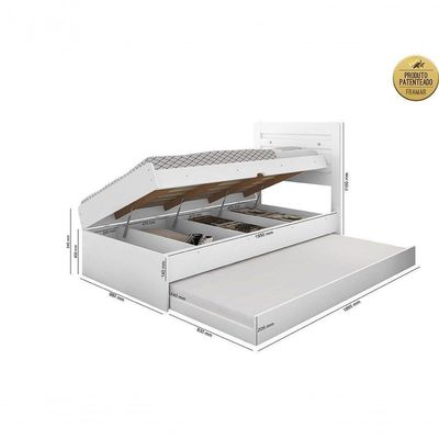 Cama Solteiro Bau Larissa Com Cama Auxiliar Dani Branco