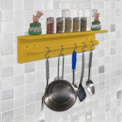 Prateleira Para Temperos E Suporte Utensílios E Panelas Cozinha Estilo Industrial Amarelo Laca