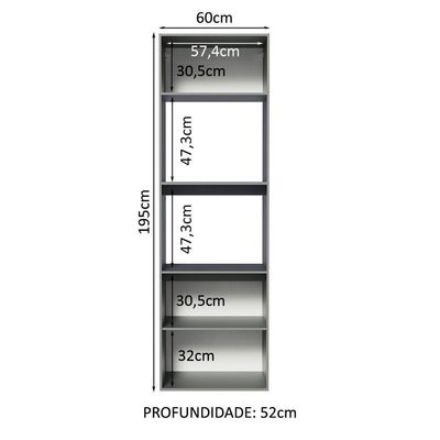 Torre Quente 60 Cm 2 Portas 2 Nichos Suspensa Cinza