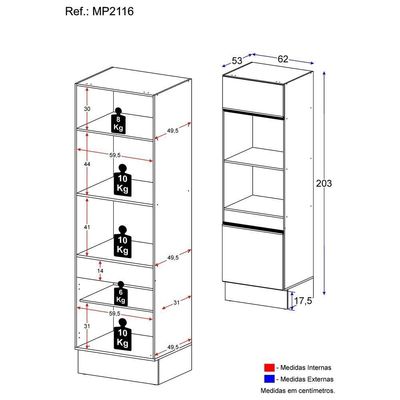 Paneleiro 2 Portas Para Forno E Microondas Mp2116.895 Preto