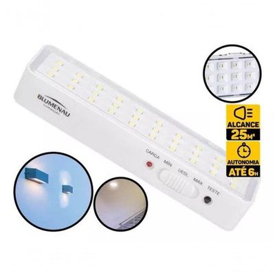 Luminaria Emergencia Blumenau 30 Leds 1w Branco - Bivolt