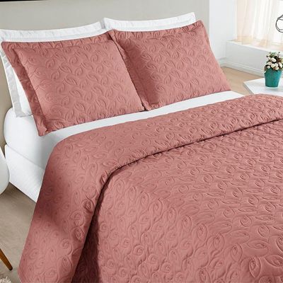 Kit Cobre Leito Colcha Tendência Queen 3 Peças Micropercal 200 Fios Bordado Premium - Rosê