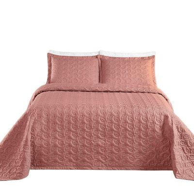 Kit Cobre Leito Colcha Tendência Queen 3 Peças Micropercal 200 Fios Bordado Premium - Rosê