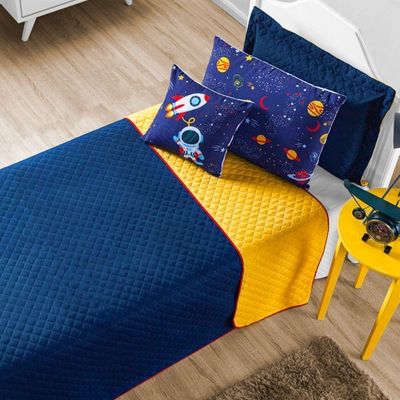 Cobre Leito Astronauta Solteiro 5 Pecas - Azul-amarelo
