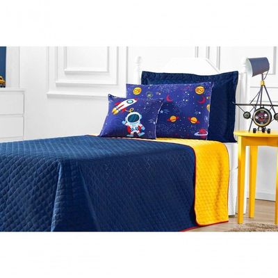 Cobre Leito Astronauta Solteiro 5 Pecas - Azul-amarelo