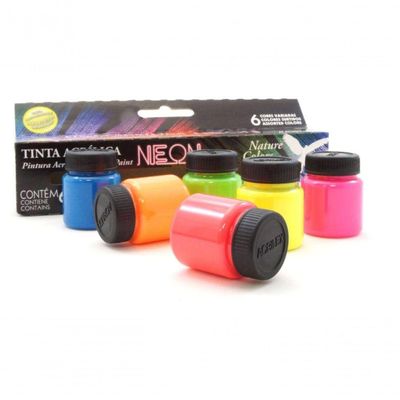 Tinta Acrílica Nature Colors Neon 6 Cores - Acrilex