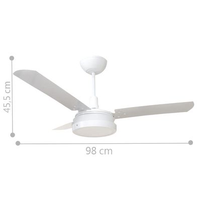 Ventilador Luz Led Branco 110V 3 Pás Brancas E Controle 110V