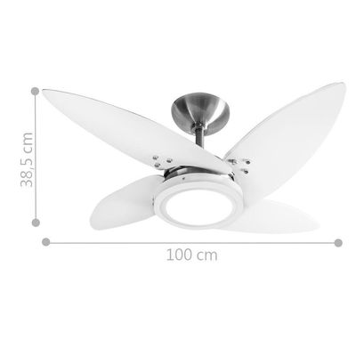 Ventilador Led Paris Escovado 4 Pás Brancas 220V E Controle 220V