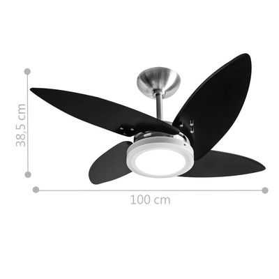 Ventilador Led Paris Escovado 4 Pás Pretas 110V E Controle 110V