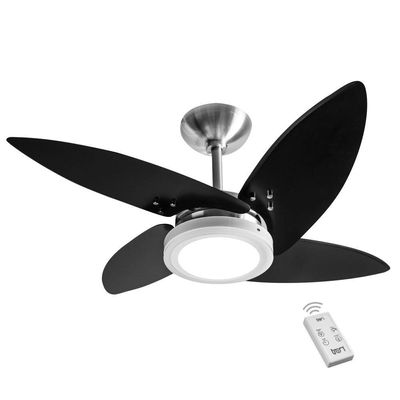 Ventilador Led Paris Escovado 4 Pás Pretas 110V E Controle 110V
