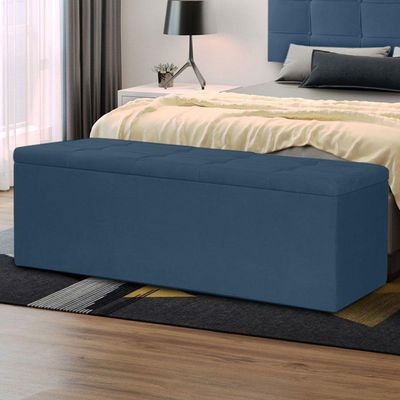 Calçadeira Recamier Baú Solteiro 0,90m Berlim Suede Azul Marinho - Pallazio
