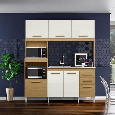 Kit Cozinha 6 Portas 3 Gavetas Carina Atacama Off White