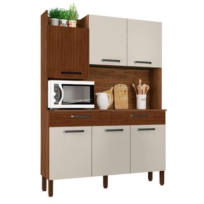 Kit De Cozinha 6 Portas E 2 Gavetas Udine Ripado Off White