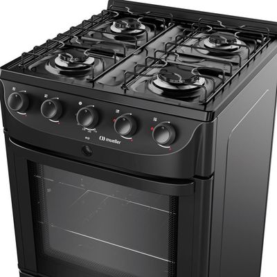 Fogão Mueller Preto Fosco 4 Bocas Com Mesa Esmaltada E Acendimento Mfi4bc Preto Fosco