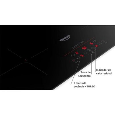 Cooktop De Indução 4 Bocas Preto Com Trava De Segurança Dako Supreme Preto 220v