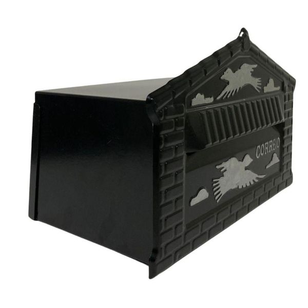 Caixa De Correios Pombinhos De Muro Pequena 12x25x12cm Preta