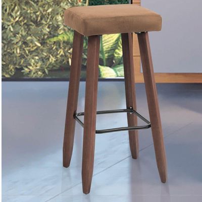 Banqueta Alta Kiara Estofada Em Suede Com Pés Em Madeira