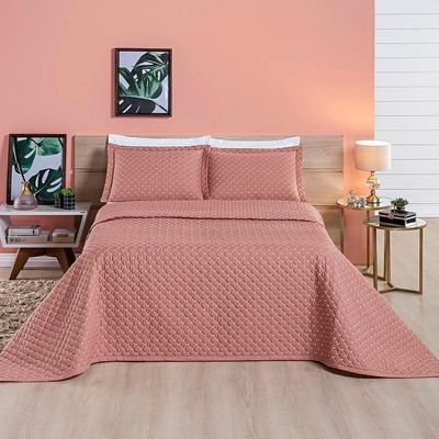 Cobre Leito Queen Ravena Bordado Micropercal 200 Fios 3 Peças - Rose