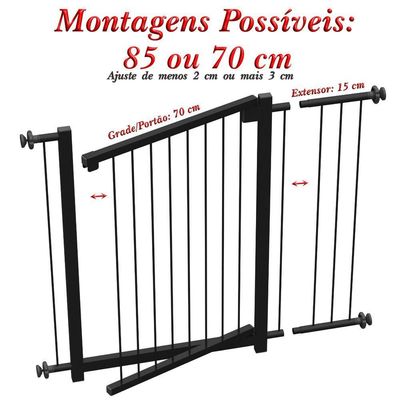 Grade Portão Pet Bebê Divisor Ambiente 68 E 88 Cm - Preto
