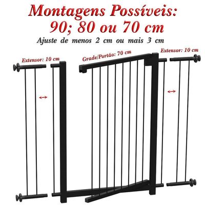 Grade Portão Pet Bebê Divisor Ambiente 90 Cm Preto