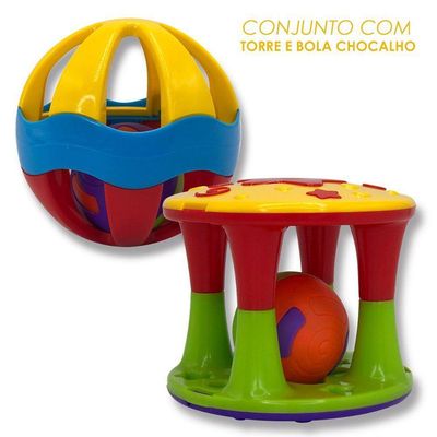 Conjunto Com Torre E Bola Chocalho Infantil De Criança