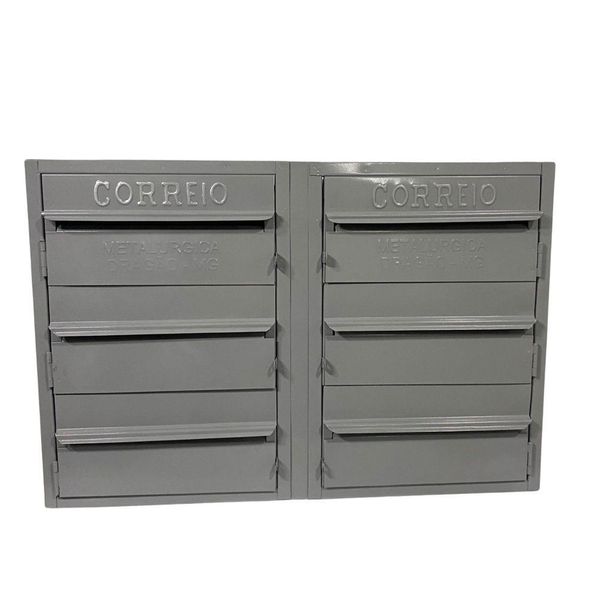 Caixa De Correios Cinza 6 Módulos Tamanho 15x50x36cm Aço Cinza