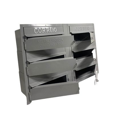 Caixa De Correios Cinza 6 Módulos Tamanho 15x50x36cm Aço Cinza