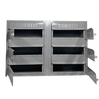 Caixa De Correios Cinza 6 Módulos Tamanho 15x50x36cm Aço Cinza