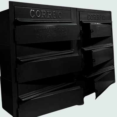 Caixa De Correios 6 Módulos Preta Tamanho 15x50x36cm Aço Preto