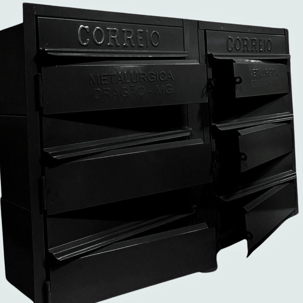 Caixa De Correios Cinza 6 Módulos Tamanho 15x50x36cm Aço Preto