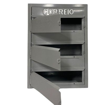 Caixa De Correios Cinza E Preta 3 Módulos Tamanho 15x25x36cm Aço Cinza