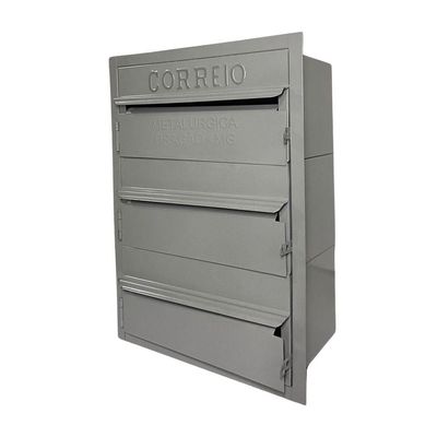 Caixa De Correios Cinza E Preta 3 Módulos Tamanho 15x25x36cm Aço Cinza