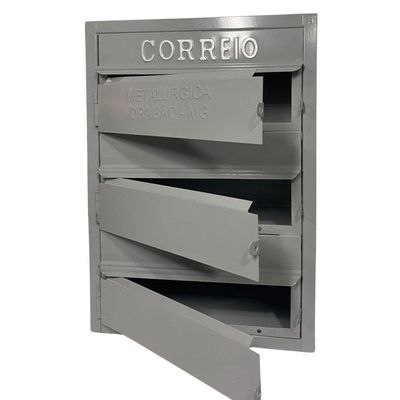 Caixa De Correios Cinza E Preta 3 Módulos Tamanho 15x25x36cm Aço Cinza