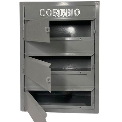 Caixa De Correios Cinza E Preta 3 Módulos Tamanho 15x25x36cm Aço Cinza