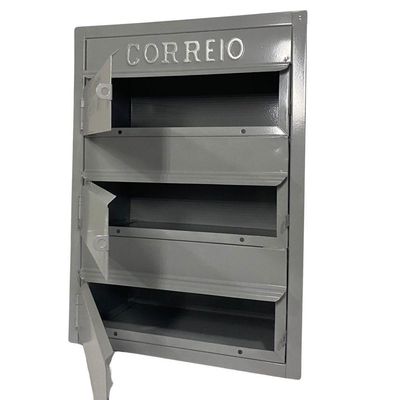 Caixa De Correios Cinza E Preta 3 Módulos Tamanho 15x25x36cm Aço Cinza