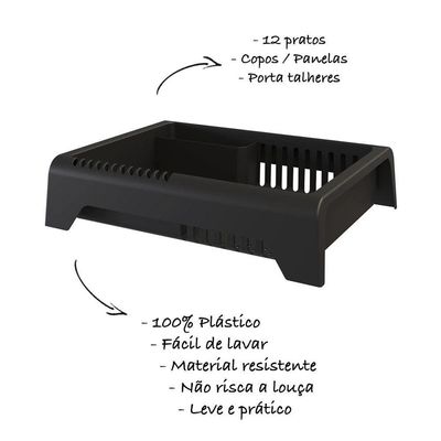 Escorredor De Louça Em Plástico Smile - Stolf Preto