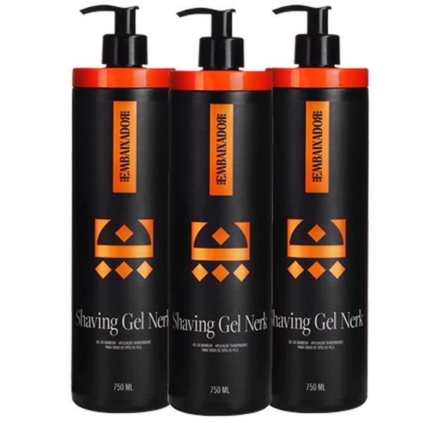Kit 3 Shaving Gel De Barbear Nerk Embaixador 750Ml