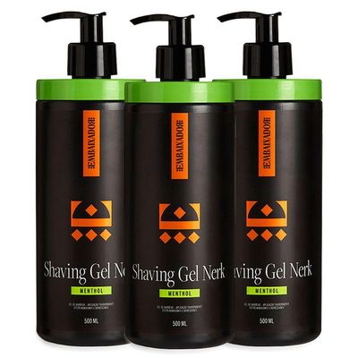 Kit 3 Shaving Gel De Barbear Nerk Menthol Embaixador 500Ml