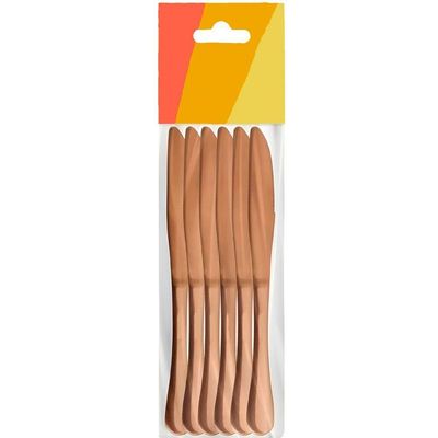 Conjunto 6pçs Facas Refeição Inox Rose Gold Luxo Rústico