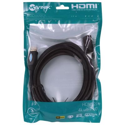 Cabo Extensor HDMI 2.0 4K ULTRA HD 3D Conexao ETHERNET 3 Metros - H20F-3