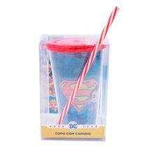 Copo Com Canudo Super Homem Dc Comics 450ml Tasco Inport